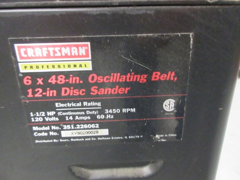 Craftsmen Professional 6" x 48" Oscillating Belt and 12" Disc Sander, on Rolling Metal Stand- Auction Item