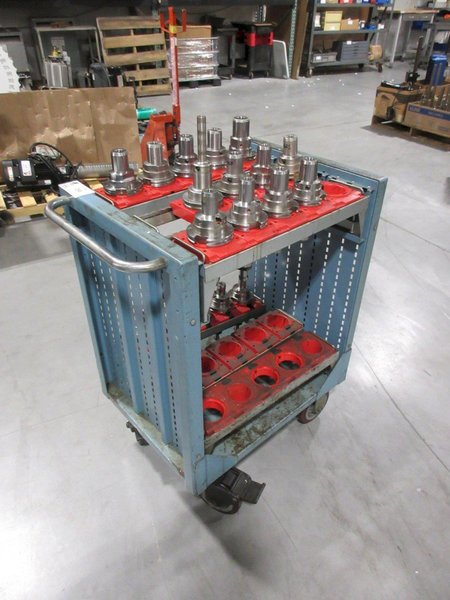 Lista Rolling Tool Cart with Adjustable Shelves, (29) CAT50 Pockets and (18) Erickson CAT50 Hydraulic Tool Holders- Auction Item