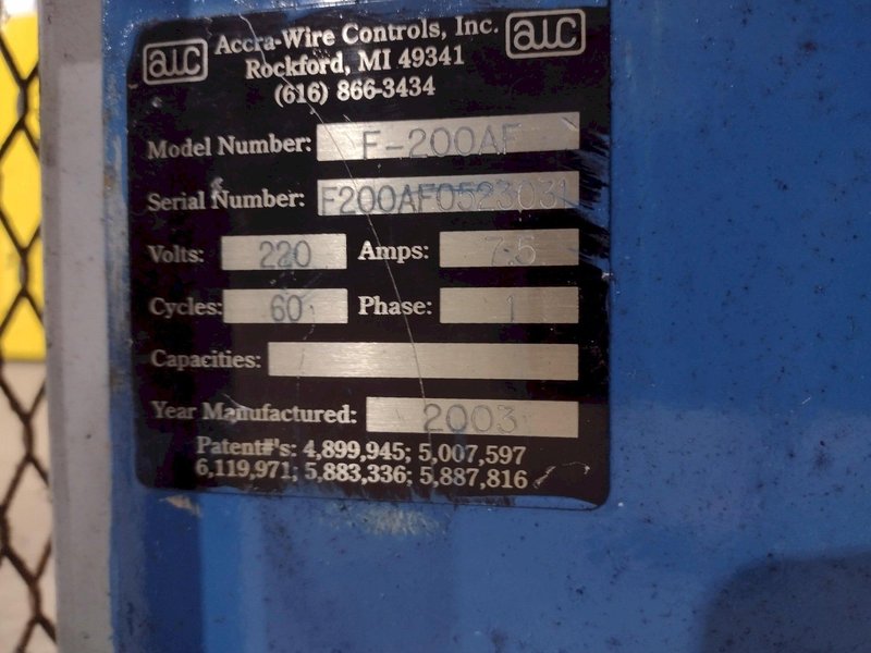 5,500 LBS X 48" AWC (ACCRA-WIRE CONTROLS) MODEL #F-200AF HORIZONTAL PALLET TYPE POWERED DE-COILER REEL: STOCK #19265