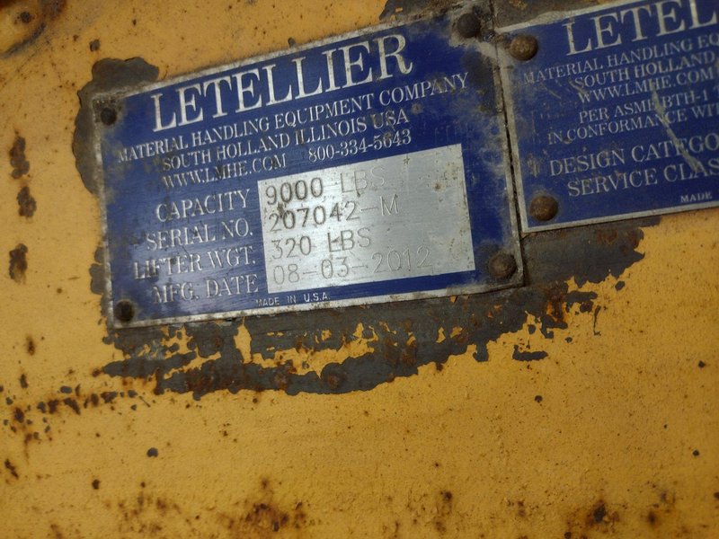 9,000 LBS X 8' LETELLIER CRANE SPREADER BAR LIFTING BEAM: STOCK #22641