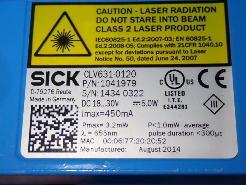 SICK INDUSTRIAL BARCODE SCANNERS  -  CLV631-0120