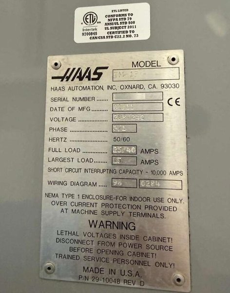 Haas TM-1P Tool Room CNC Mill – 2011 4th Axis Mill