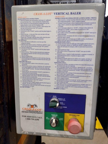 72&quot; X 30&quot; JV MFG CRAM A LOT MODEL #VB-72-B VERTICAL HYDRAULIC CARDBOARD BALER: STOCK# 4089