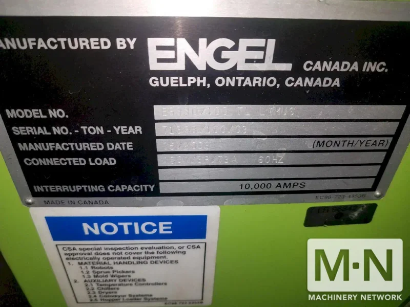110 TON 6.5 OZ ENGEL MODEL ES330/100  LIM SILICONE INJECTION MOLDING MACHINE MFG 2003