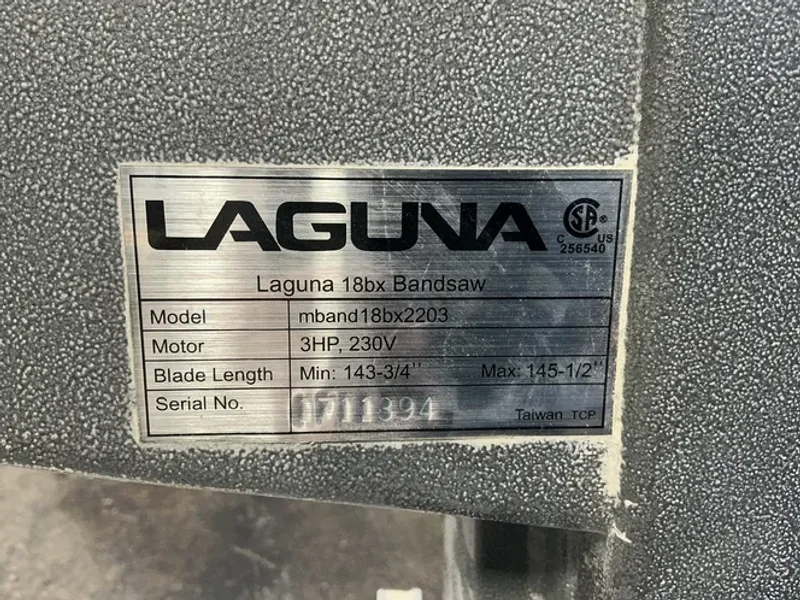 LAGUNA 18" 18BX VERTICAL BAND SAW  -  MBAND18BX2203