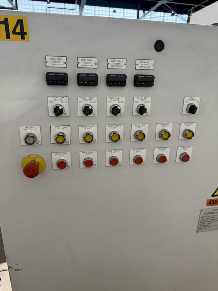 9" X 192" RANSOHOFF LEANVEYOR FOUR STAGE (WASH/RINSE/RINSE/BLOW OFF) WASHER. STOCK # 1113425.