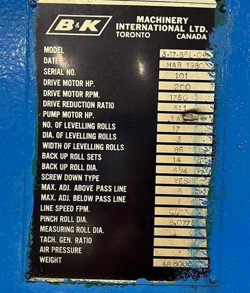 72&quot; x 0.187&quot; x 50,000# B &amp; K Cut To Length Line