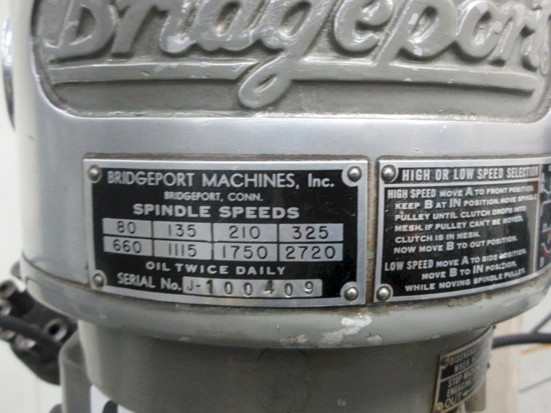 Bridgeport 1J Vertical Mill, Step Pulley Speed Change Head, 9&quot;x42&quot; Table, Newall DP700 2-Axis Digital Readouts- Auction Item