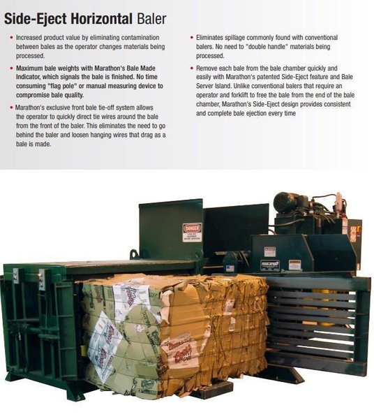 60&quot; X 32&quot; X 42&quot; MARATHON NEXGEN MODEL #SE-503042-950A SIDE-EJECT HORIZONTAL HYDRAULIC BALER / COMPACTOR: STOCK# 4096