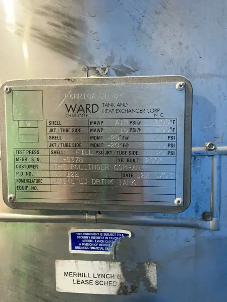 WARD TANK AND HEAT EXCHANGE CORP 2068 GAL S/S TANK
