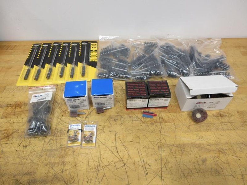 Flex Hone 12MM Brushes, Assorted Wire Tube Brushes,  Assorted 1/4" Shank Flap Disks- Auction Item
