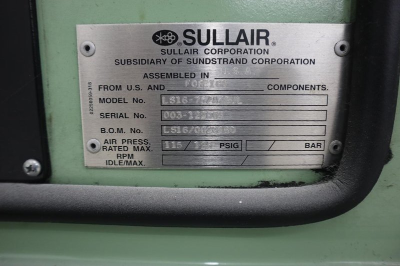 Sullair LS-16-75/A 75 HP Rotary Screw Air Compressor with Receiver Tank- Auction Item