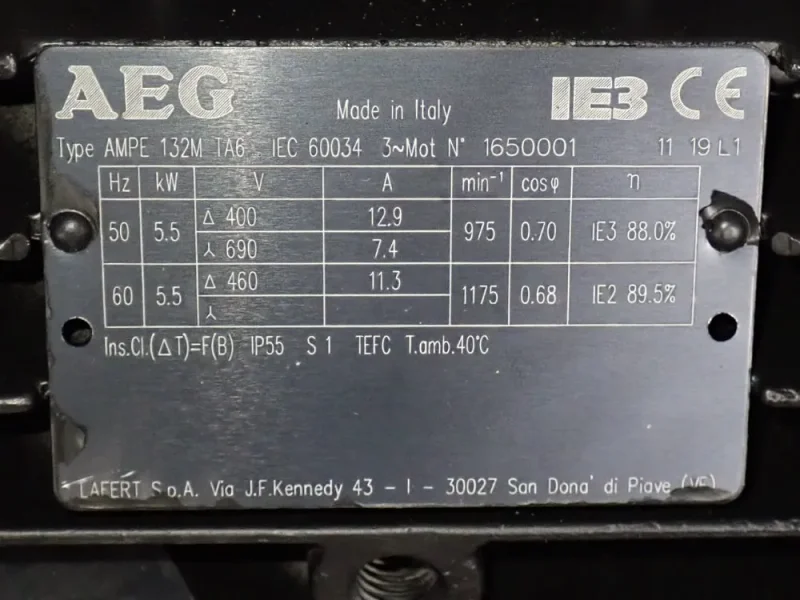 AEG 5.5 KW MOTOR  -  AMPE 132M TA6