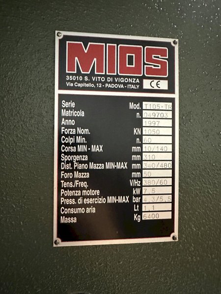 100 TON MIOS T105-TR GAP FRAME PRESS. STOCK # 0681924