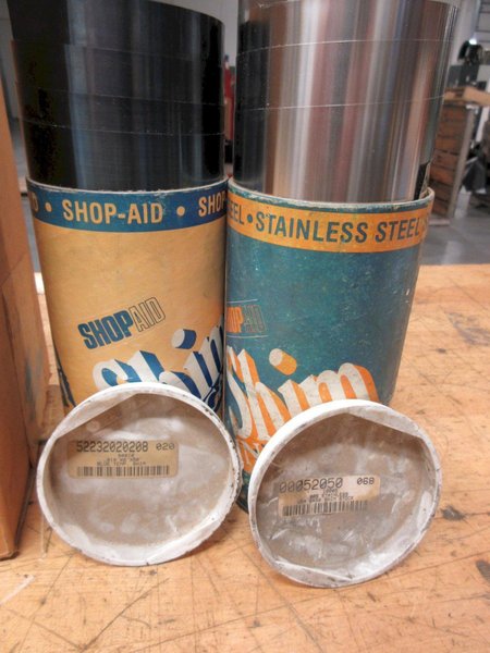 Shim Stock Rolls, Brass 12" x .005 &amp; .010", Stainless 12" x .009" &amp; 6" x .005", Blue Tempered 6" x .010"- Auction Item