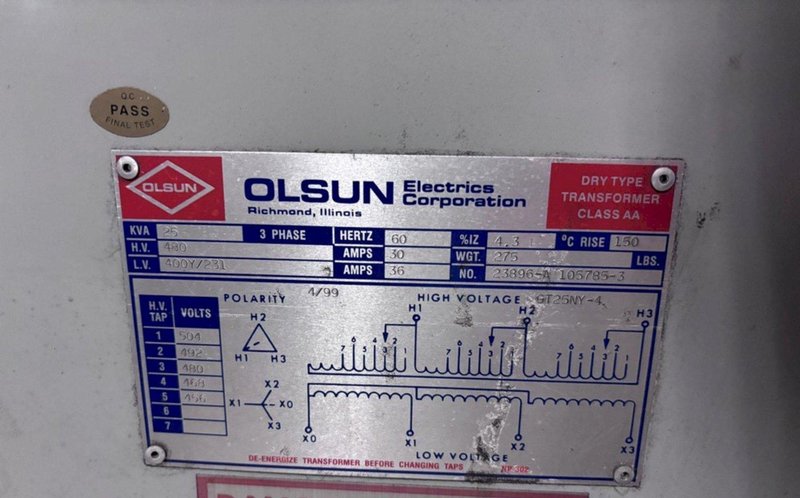 25 KVA OLSUN CLASS AA DRY TYPE TRANSFORMER: YOBRO #24593