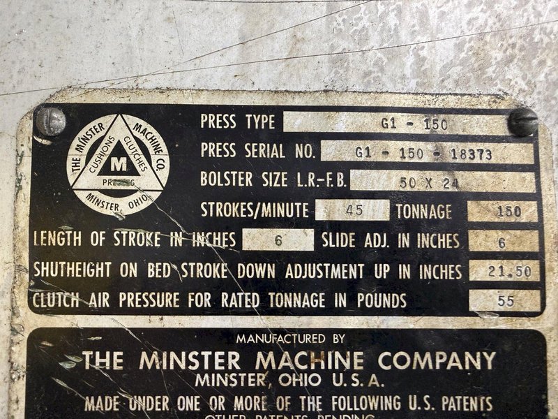 150 TON MINSTER MODEL #G-150 OBI PRESS, 6" STROKE: YOBRO #24679