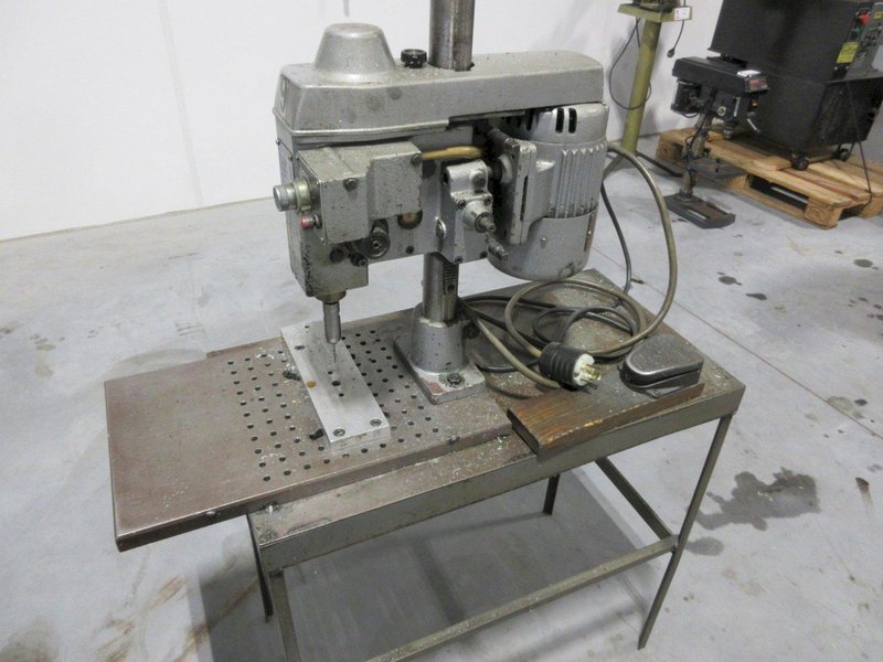 SpeedyCut ST-0 Tapping Machine with 5" Throat W/ Foot Pedal, Mounted On Metal Table