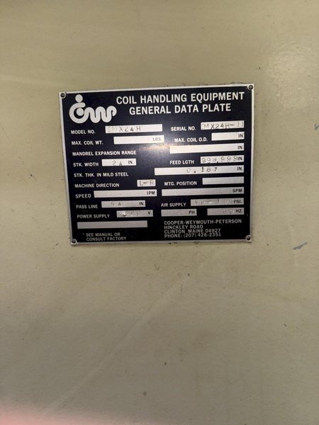 24" Cooper Weymouth Peterson Powered Straightener and Servo Feed