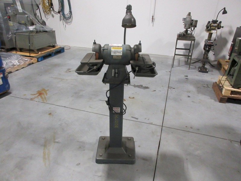Baldor Double Tool Grinder On Pedestal Stand 6" Cupper Wheels, Tilting Work Tables w/ Drip Pans &amp; Work Light- Auction Item