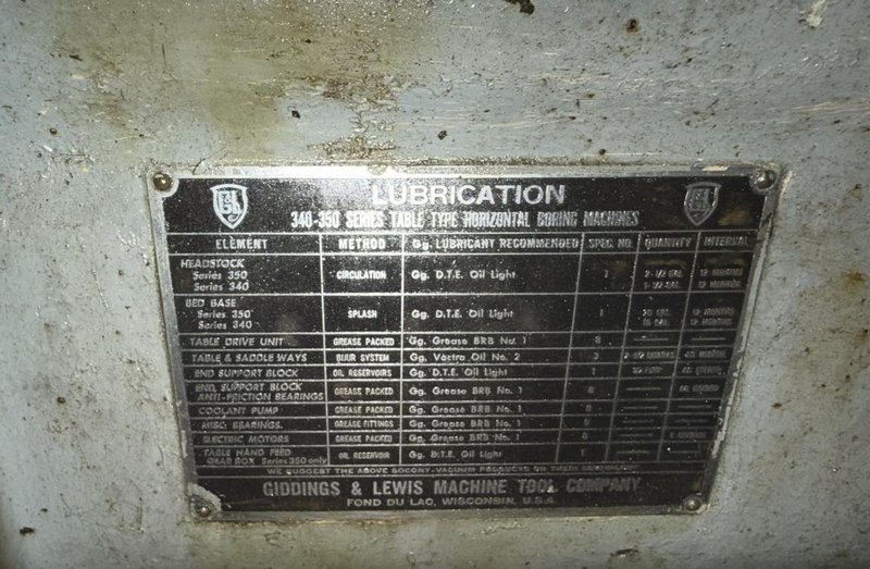 4" GIDDINGS &amp; LEWIS 340-T HORIZONTAL BORING MILL. STOCK # 0758926