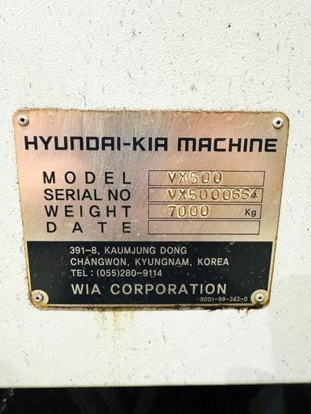 HYUNDAI-KIA VX500 VERTICAL MACHINING CENTER. STOCK # 0879126