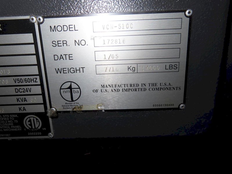 Mazak VCN 510C-HS (High Speed) CNC Vertical Machining Center, Fushion 640M, Rotary Table, Probing, 15K RPM, 48 ATC, Chip Conveyor and MORE!- Auction Item