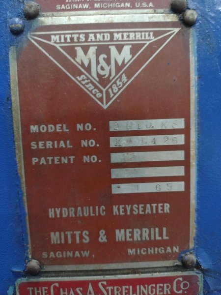 1.25&quot; X 12&quot; MITTS &amp; MERRIL #2-HYD-KS HYDRAULIC KEYSEATER: STOCK #19081