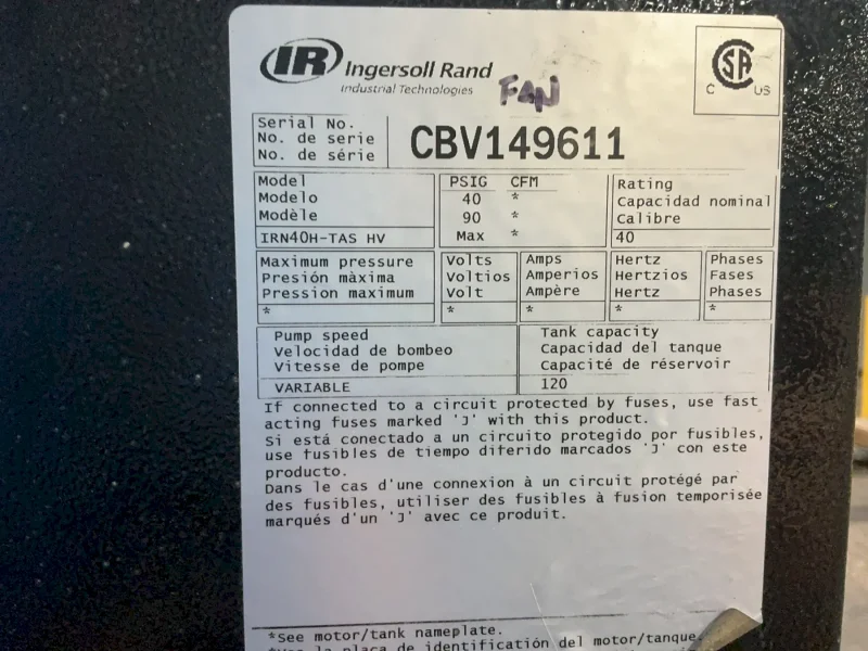 INGEROLL RAND 40 HP AIR COMPRESSOR   -  IRN40H-TAS HV