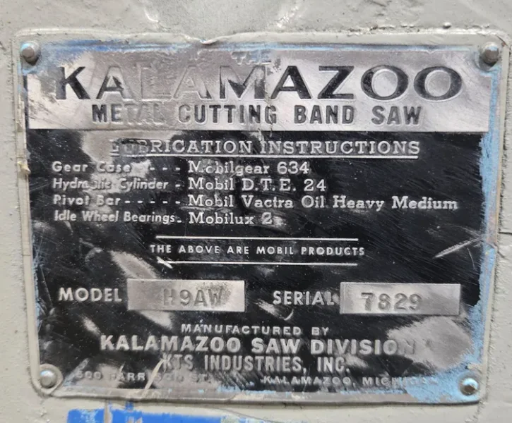 KALAMAZOO SAW DIV H9AW BAND SAW USED