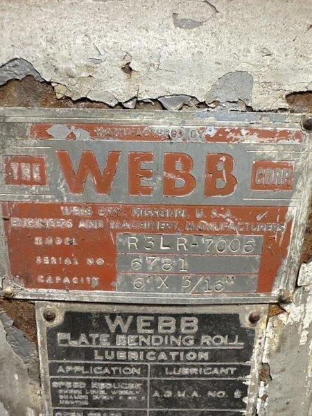 6&#039; X 3/16&quot; WEBB MODEL #R3LR-7006 PLATE BENDING ROLL: YOBRO #24252