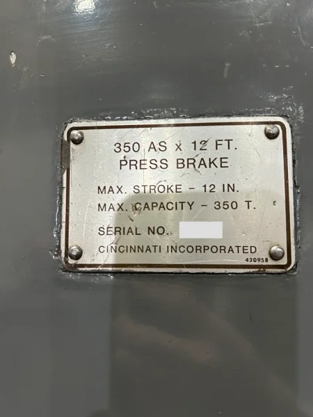350 TON X 14' CINCINNATI MODEL #350AS12 HYDRAULIC PRESS BRAKE: YOBRO #25203