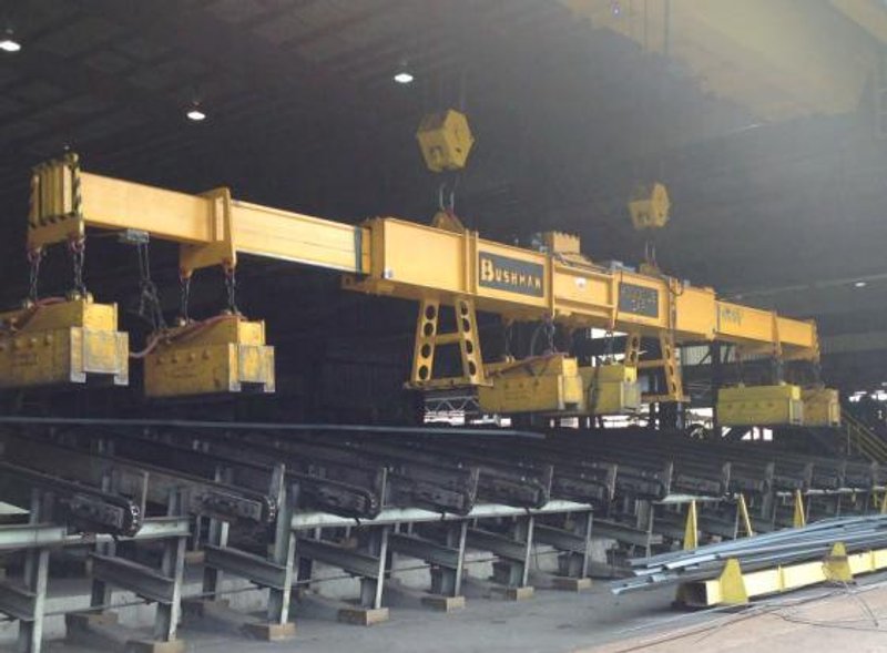 53 TON (107,500 LBS) BUSHMAN MODEL #MT420 TELESCOPING MAGNETIC SPREADER LIFTING BEAM  W/ OHIO MAGNETICS DIESEL GENERATOR: STOCK #20420