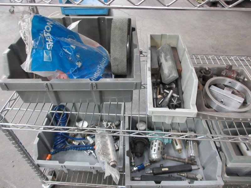 Rolling 3 Shelf Wire Racking with Contents, Plastic Bins, Miscellaneous Fittings and Hardware- Auction Item