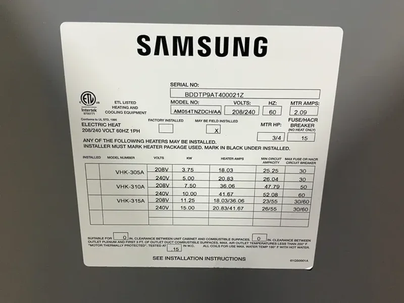 SAMSUNG AIR CONDITIONER  -  AM054TNZDCH/AA