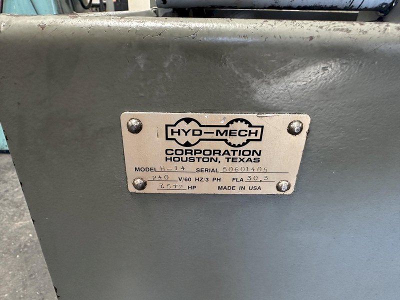HYD-MECH H-14A 14” x 14” Automatic Horizontal Band Saw Equipped with Programmable PLC for Automatic or Manual Operations, Chip auger, Work Light, Built in Coolant Tank &amp; Pump, Auxiliary Roller Table