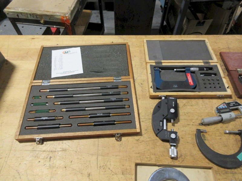 Micrometers Mostly Vernier Type some Digital, Various Brands and Blade Styles, and Box Of Setting Standards- Auction Item