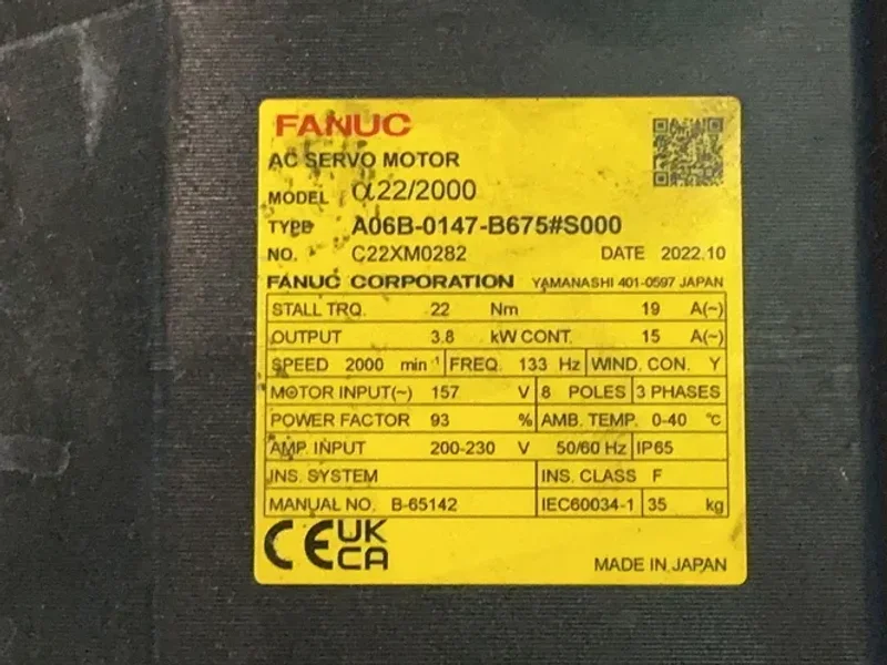 FANUC 2000RPM AC SERVO MOTOR  -  A06B-0147-B675#S000