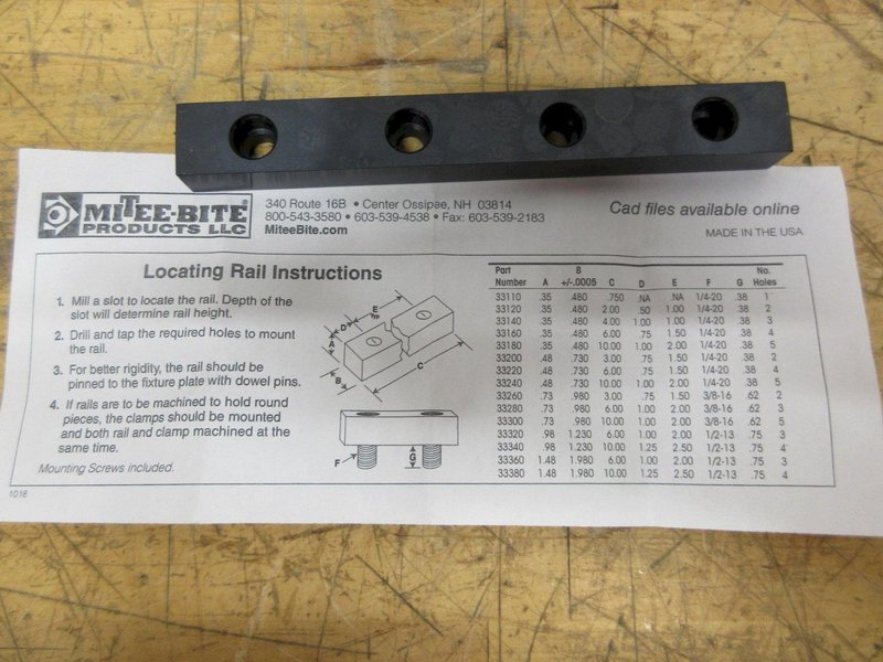 Mitee-Bite 33220 | 1/4-20" Screw Size Locating Rail, 1 Box (24 pcs) New In Box- Auction Item