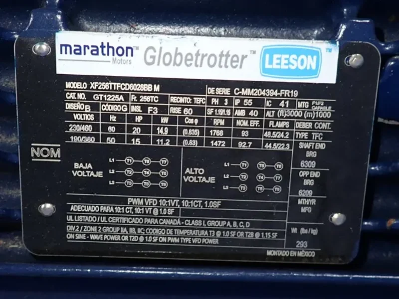 MARATHON MOTORS 20 HP MOTOR  -  XF256TTFCD6028BBM