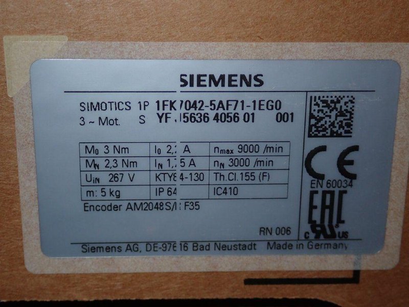 Siemens  Ac Servo Motor  - 1fk7042-5af71-1eg0