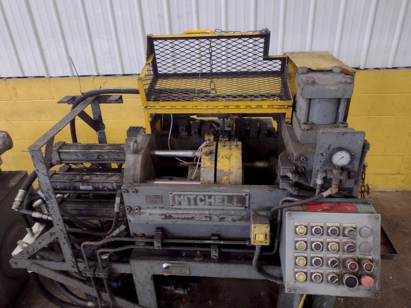 25,000 LB MITCHELL (4) DIE IN LINE TUBULAR CONVEYOR ROLL SHAFT END FORMING MACHINE: STOCK #15296