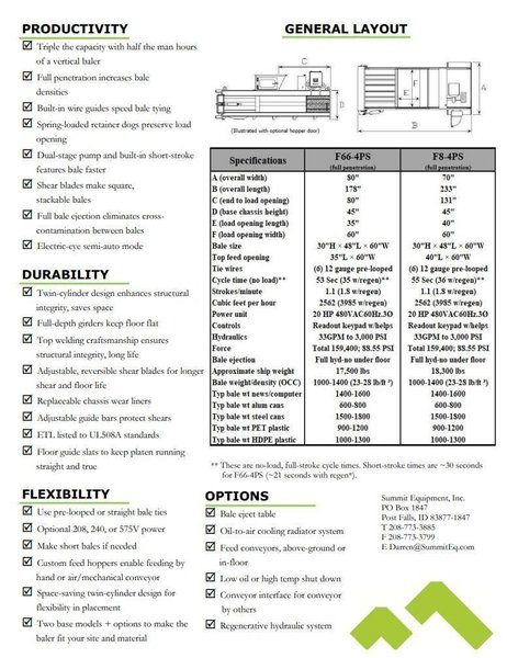 48&quot; x 60&quot; x 30&quot; SUMMIT MODEL #F7-4P HORIZONTAL HYDRAULIC BALER, WITH AUTO TIPPER: YOBRO #24616