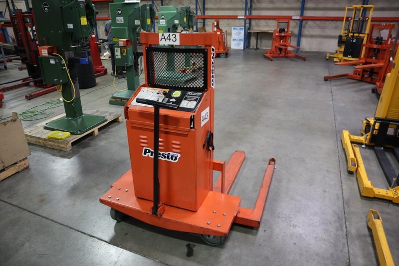 Presto WPS5036-20 Electric Stacker Lift Truck, 2,000# Cap, 36" Lift Height, 42" Forks, 50" Between Outriggers, 12 Volt Battery and Charger- Auction Item