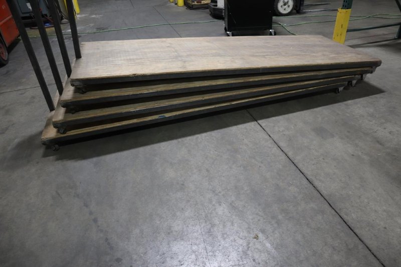 (4) Shop Carts - Wood Top, Long Low-Profile, Approx 5&quot; Deck Height- Auction Item