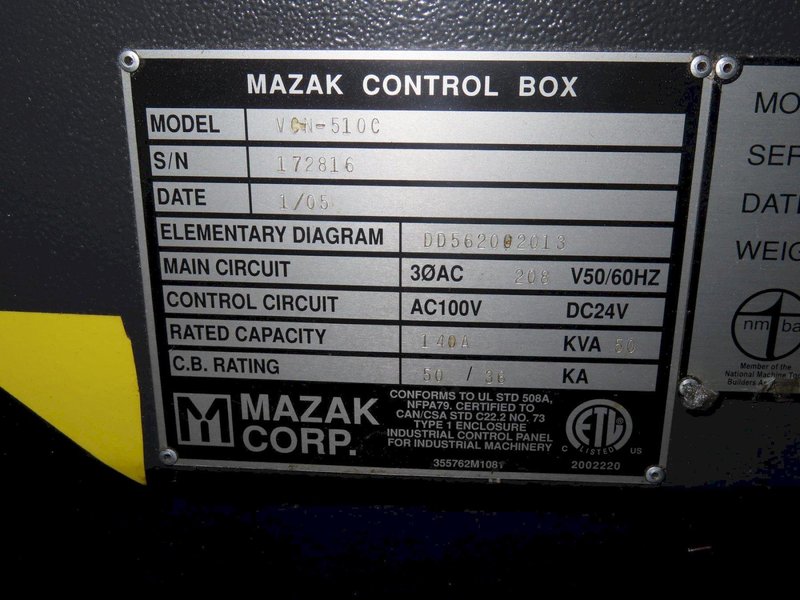 Mazak VCN 510C-HS (High Speed) CNC Vertical Machining Center, Fushion 640M, Rotary Table, Probing, 15K RPM, 48 ATC, Chip Conveyor and MORE!- Auction Item