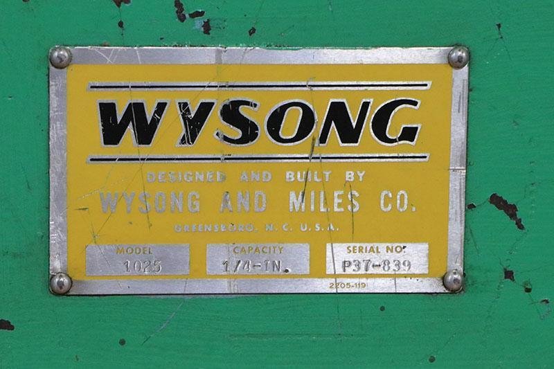 1/4" X 10' WYSONG MECHANICAL POWER SQUARING SHEAR MODEL 1025