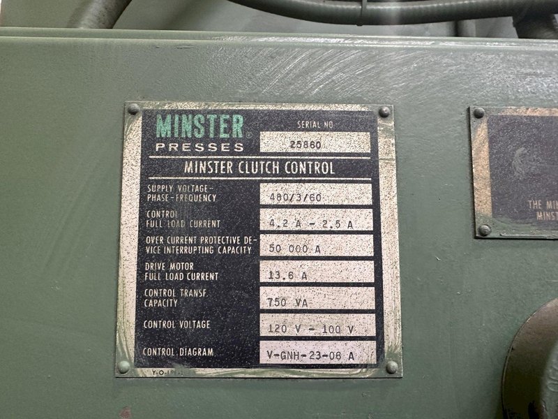 60 TON MINSTER BACK GEARED OBI PRESS: STOCK #76281