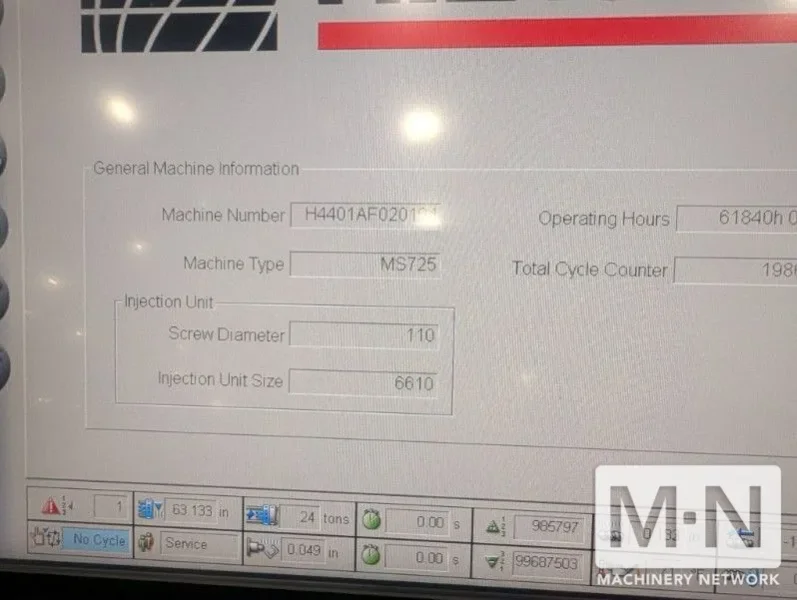 725 TON 140 OZ CINCINNATI MILACRON MODEL MS725 INJECTION MOLDING MACHINE MFG 2015