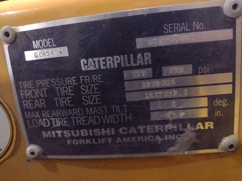 10,000 LBS CATERPILLAR MODEL #GC45KSWB FORKLIFT: YOBRO #25703